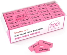 Shuttle Art Pink Erasers, 200 Pack Bulk for School, Office, 200, Pink200