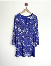 Loft ANN TAYLOR Purple Floral V Neck Dress Bell Sleeve Frosted Branch Women’s 4
