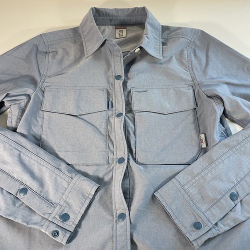Stio Damen XS Druckknopf belüftet Langarm Angeln Wandern Shirt Stil 1482 blau - Bild 3 von 11