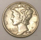 1942 Mercury Winged Head Dime 10 Cents Silver Coin VF+