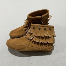 Minnetonka Womens Brown Studded Suede Double Fringe Moccasins Ankle Boots 10