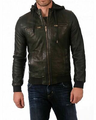 Zayn Men's Hooded Leather Jacket Black Biker 100% Lambskin Zayn Men's Hooded Leather Jacket Black Biker 100% Lambskin