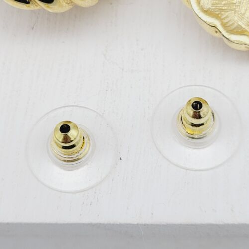 Pendientes de botón de perla sintética vintage Givenchy poste posterior pulido tono dorado costura - Imagen 6 de 6
