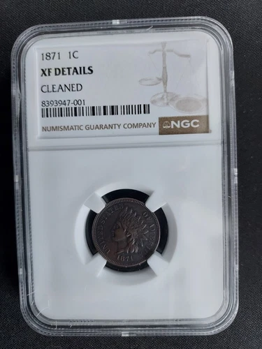 1871 key date Indian head 1 cent penny NGC graded XF details