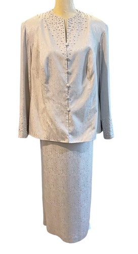 VTG Adrianna Papell Silk Faux Pearl 2-Piece Dress Set 18W Old Money Quiet Luxury