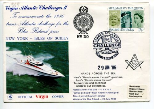 1986 Virgin Atlantic Challenger II Blue Riband United Mariners Massoneria - Picture 1 of 1