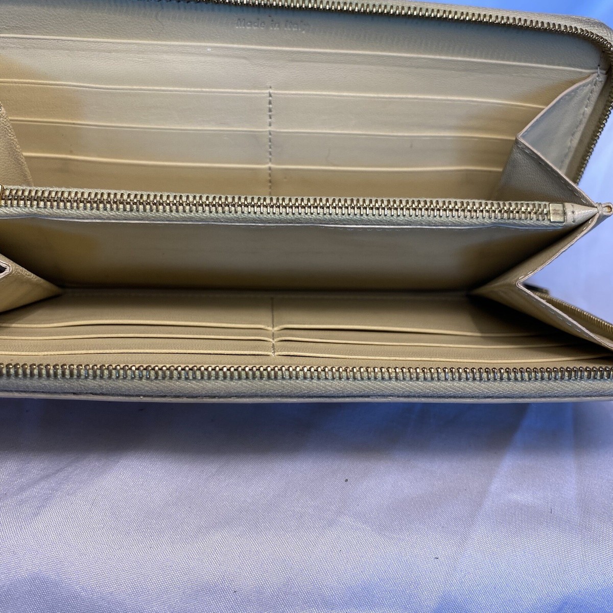Authentic Vintage Celine Zipper Long Cream Tan Wallet Luxury