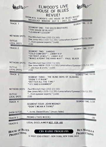 Elwood's Live House of Blues Revue # 76 Release Party Broadcast July, 1996 + Cue - Foto 3 di 16