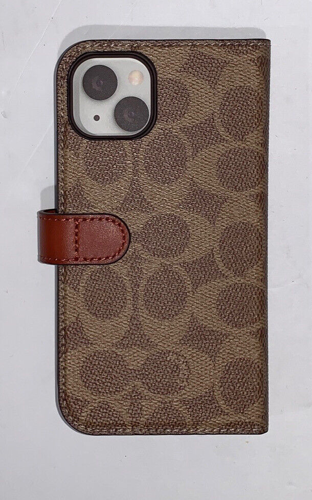 COACH iPHONE 14 & 13 Folio Case Canvas Signature phone cover khaki brown NEW