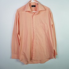 Pierre Cardin Button Up Pocket Dress Shirt Mens Size 40 Salmon Pink Embroidered