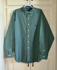 Men's Ralph Lauren LS Button-up Collared Shirt Green White Classic Fit Sz 18