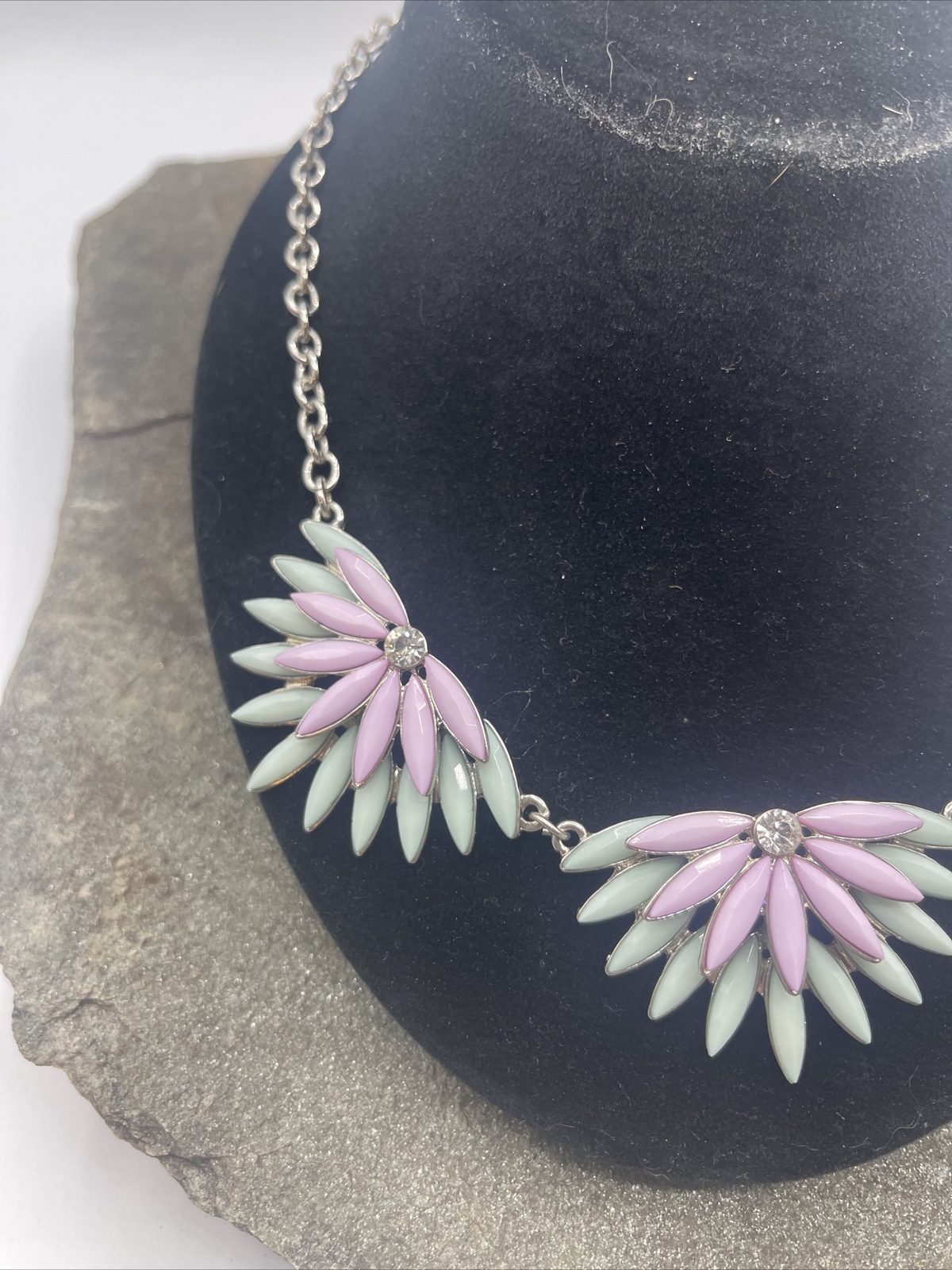 Bib Statement Necklace Multicolored Rhinestone Ch… - image 4