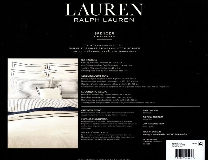 Brand New Ralph Lauren California King Sheet Set Stripe Color Navy - Image 4 of 4