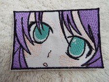 Aqua Blue ANIME EYES Lavender Hair 4" Embroidery Iron-on Patch E30 