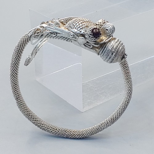 Sterling Silver Chinese Asian Filigree Mesh Dragon Bracelet 24.3g 925 Antique - Picture 3 of 5