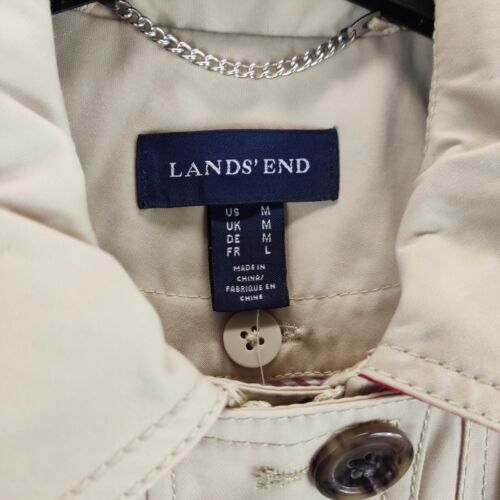 lands end womens coat beige hooded collared zip up pockets size medium free pp - Picture 9 of 11
