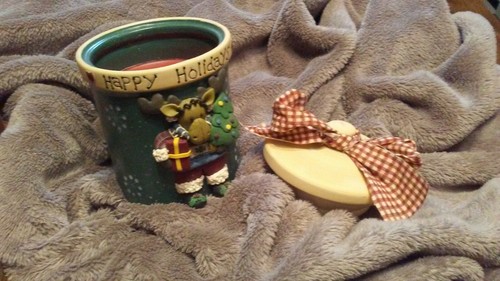 Sterling Christmas Holiday Stoneware Crock with Moose Design Candle - Picture 3 of 5