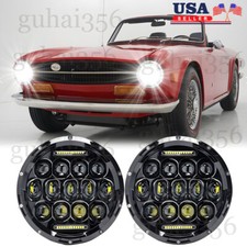 2x Fit Triumph Tr6 1969-1976 Projector 7round Led Headlights Halo Angel Eye Drl