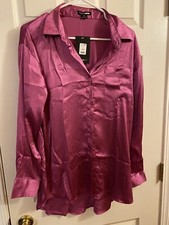 Fashion Nova Satin Women XS long sleeve dress shirt button DOWN Oversized Shiny