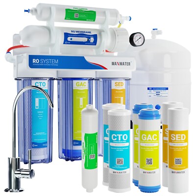 5 Stage Drinking Reverse Osmosis System PLUS Extra 7 Max Water Filters 100 GPD