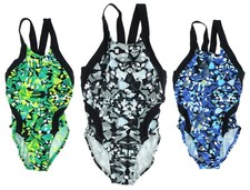 Nike Girl's Racerback Swimsuit TDSS0008 Fully Lined One Piece Geometric Swimwear