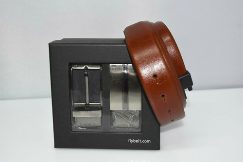 New FlyBelt Royce Honey Brown Leather Two Removable Buckles FB7391-03 Belt - Picture 3 of 6