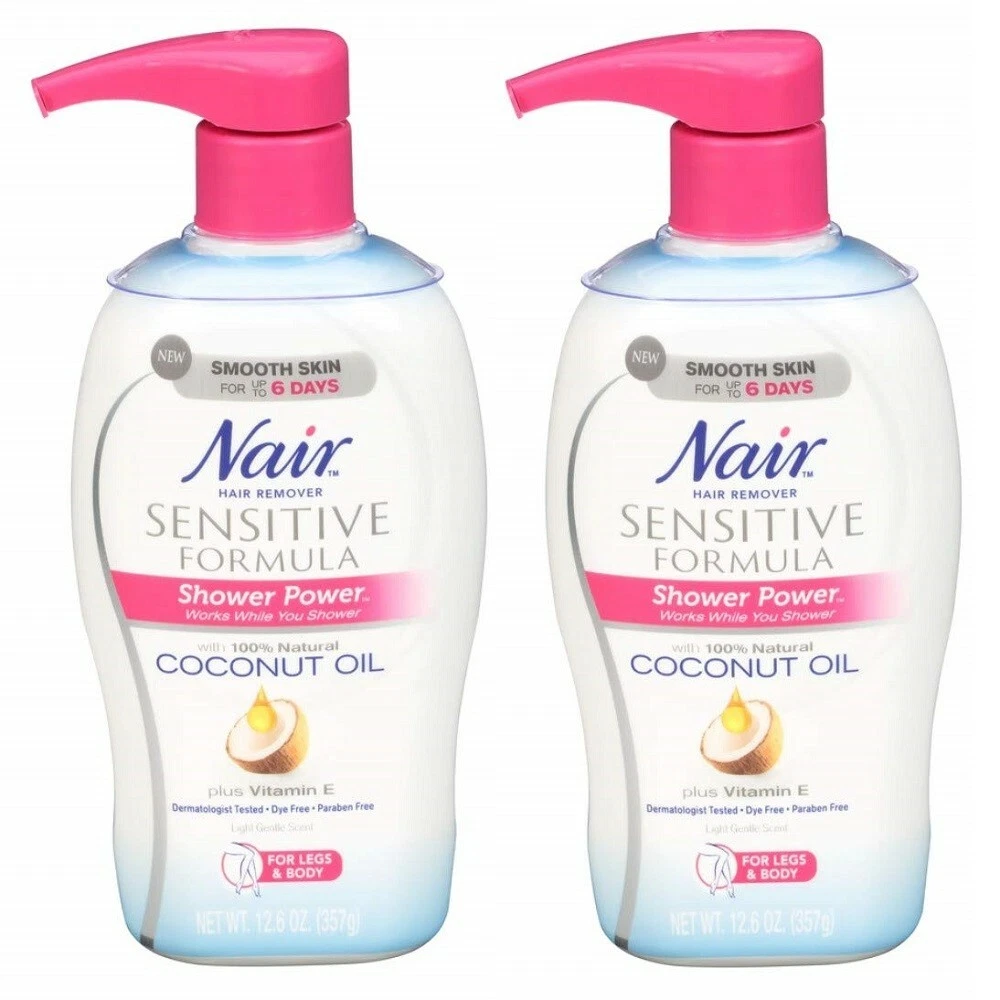 2 Nair Hair Remover Sensitive Formula Shower Power Coconut Oil Vitamin E 12