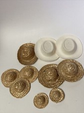 Miniature Wicker Straw Doll Hats  White Felt Cowboy HatCrafting Supply Lot/10-A