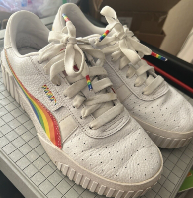 Puma Women's Cali Athletic White Rainbow Shoes Size 8.5 Pride Leather | eBay