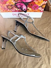 Dezaro SIMONE Silver Clear Jewel Strappy Wedding 3" Pump Sandals 12M