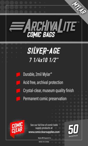 Silver Age Mylar Comic Bags (50) - Comic Clear - Typ zamknięcia bez uszczelnienia - Zdjęcie 1 z 1