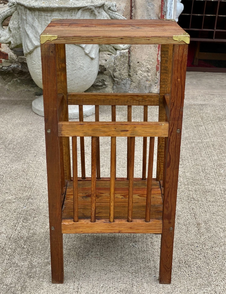 Mesa auxiliar ocasional vintage con soporte para plantas de pino de campo de granja Foto 3 de 4