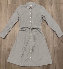 J Crew Dress Tie Waist Black/ White Hickory Striped Long Sleeve Belted Sz 0