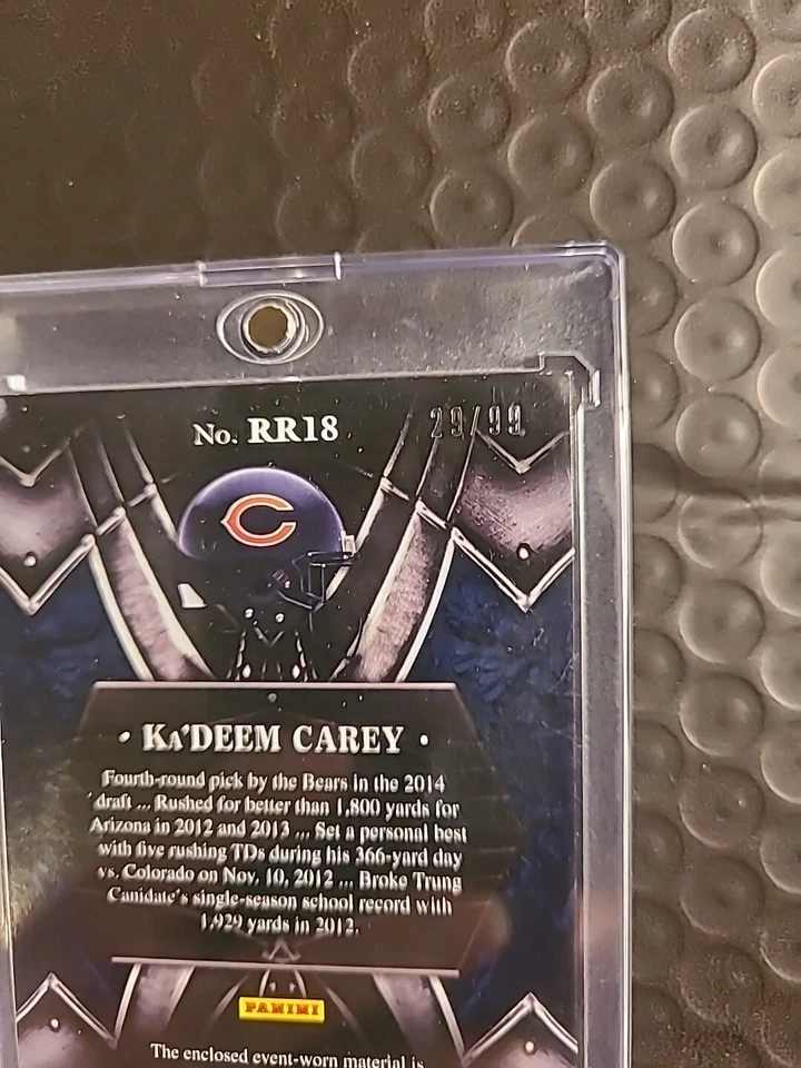 Ka'Deem Carey 2014 Crown Royale Rookie Jersey Card #RR18 Serial #29/99 - Image 3 of 4