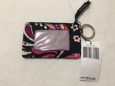 Vera Bradley Zip ID Case Painted Paisley Coin Purse Wallet Key Ring Cotton NWT