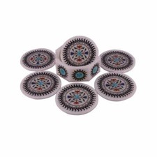 Marbre Coaster Set Art Pietra Dura Multicolore Pierre Main Cadeau