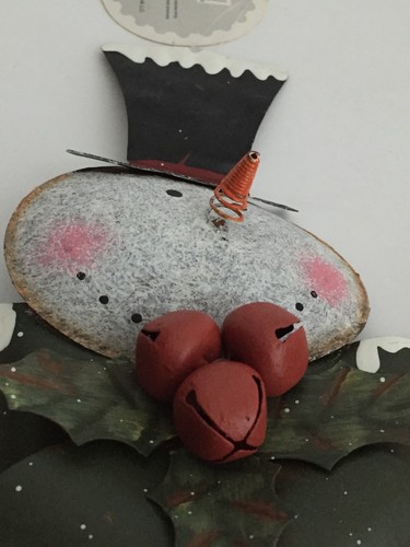 Arco pupazzo di neve rustico uccellino rosso carota naso sottile metallo da parete/porta 10,5 x 16" - Foto 7 di 11
