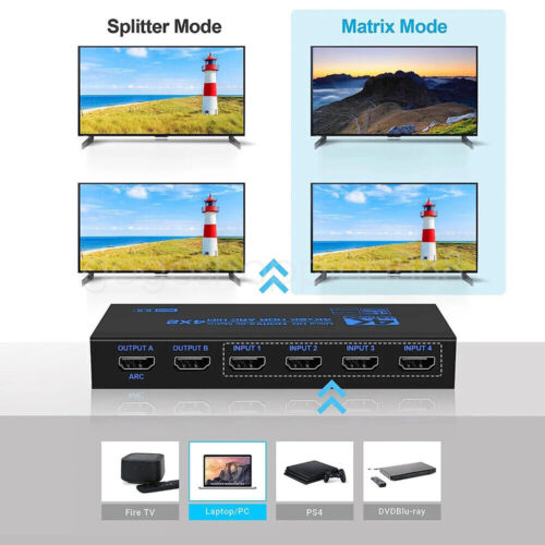 HDMI Matrix Switch 4x2 Full HD 4K 1080P 4 In 2 Out HDMI Switch Distributor NEW - Picture 5 of 15