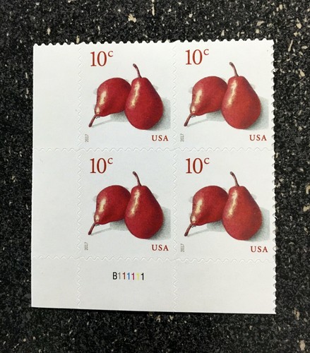 2017US #5178 10c Pears - Plate Block of 4 Mint NH self adhesive fruit - Picture 4 of 4