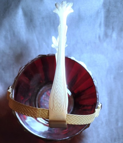 Vintage Anchor Hocking Paneled ROYAL RUBY ICE BUCKET ORGINAL TONGS Near Mint - Picture 2 of 4