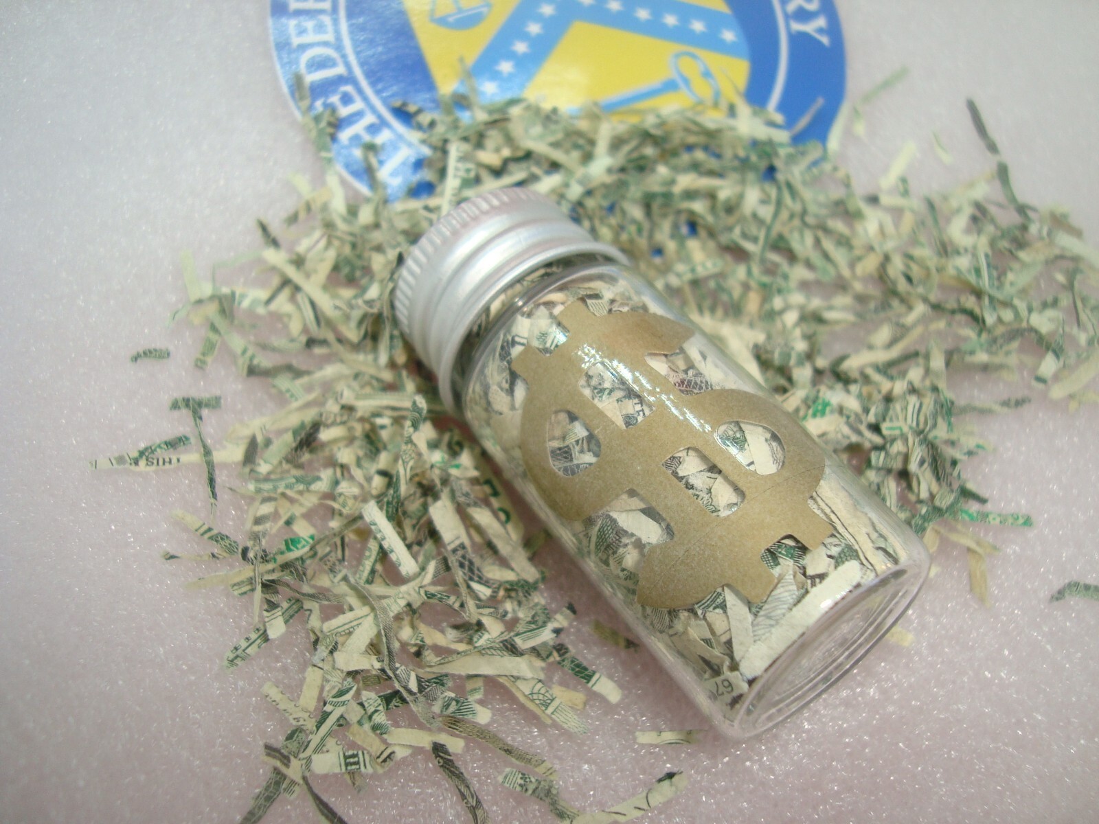USA TREASURY Shredded Currency MoneyCash GlASS Bottle Aluminum Lid eBay