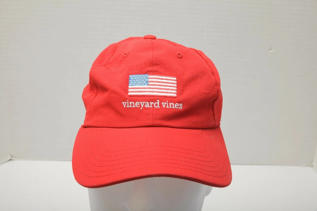 Vineyard Vines Hat Cap Adult Red Adjustable Embroidered American US Flag OSFA