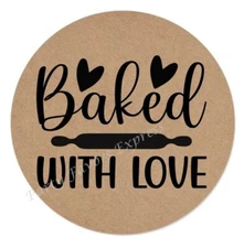 BAKED WITH LOVE KRAFT ENVELOPE SEALS LABELS STICKERS SMALL BUSINESS