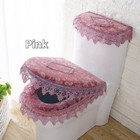 3PCS Toilet Seat Cover Set Velvet Lid Pad Lace Ruffle Edge Water Tank cover Home