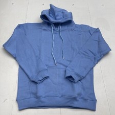Unisex Adults Blue Long Sleeve Hooded Pullover Sweatshirt Size Medium Defects