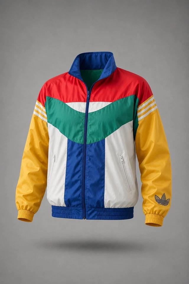 Adidas Trefoil Colorblock Shiny Nylon Vintage Trainingsjacke 80s 90s (D5 / M) - Bild 1 von 4