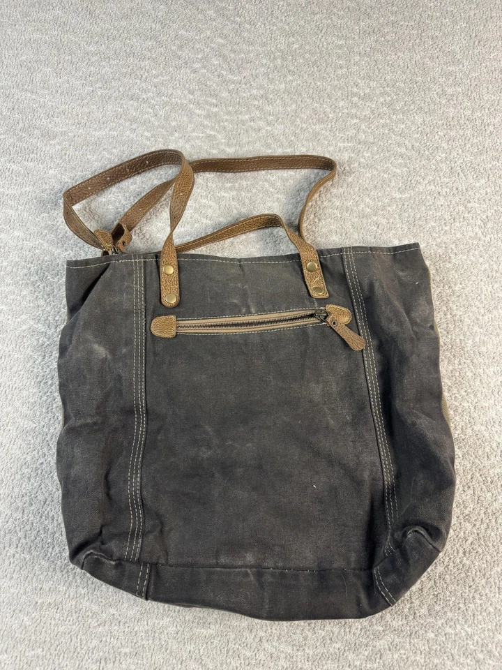 Myra Bag Tote Shoulder Bag Womens Brown Tan Canvas Leather Floral Print Boho - Image 4 of 4