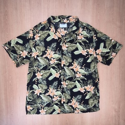 Old Navy Printed Camp Shirt Hemd Herren L Schwarz Floral Hawaii Rayon / Cotton