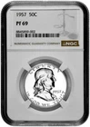 1957 50C Proof Silver Franklin Half Dollar NGC Graded PF 69 White Coin