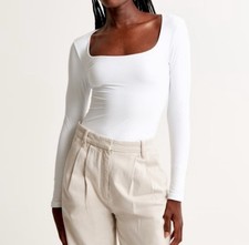 NWT Abercrombie  Fitch white square neck long sleeve thong bodysuit medium